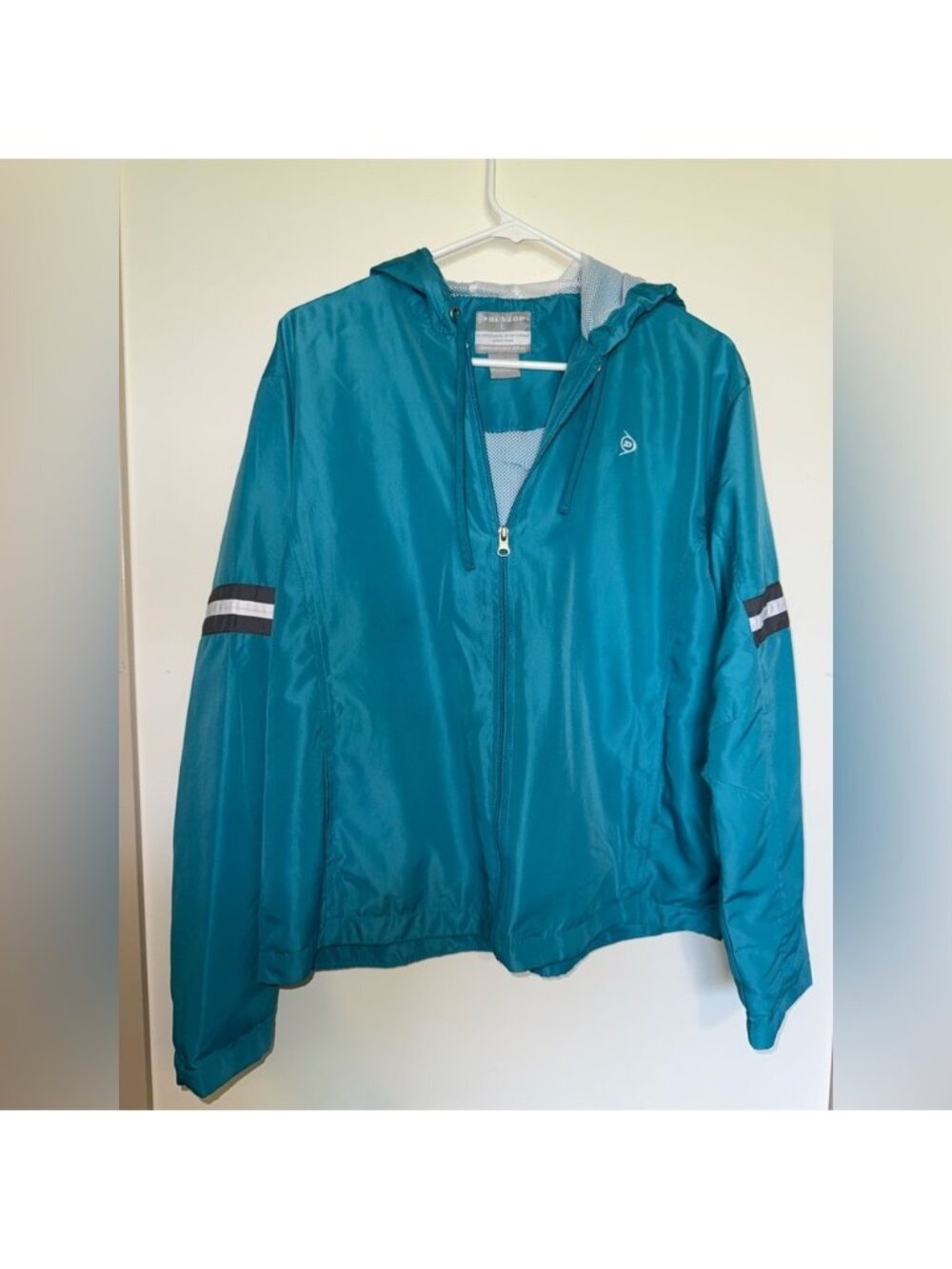 Dunlop VINTAGE Striped Teal Full Zip Windbreaker Jacket Large